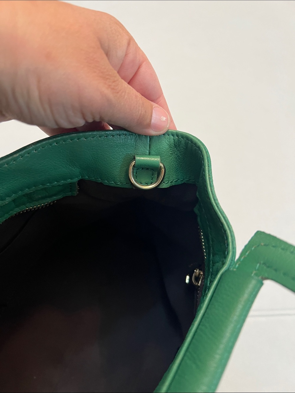 ANNA PAOLA EMERALD GREEN LEATHER BONNIE TOTE TOP HANDLE BAG GOLD HARDWARE - Picture 8 of 16
